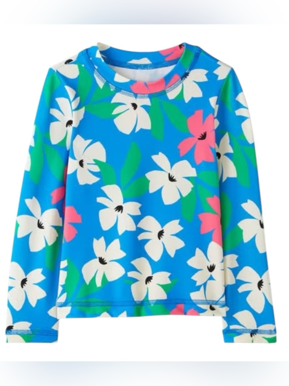Hanna Andersson Girls Rash Guard Swim Top Floral Blue UPF Recycled Nylon Size 6